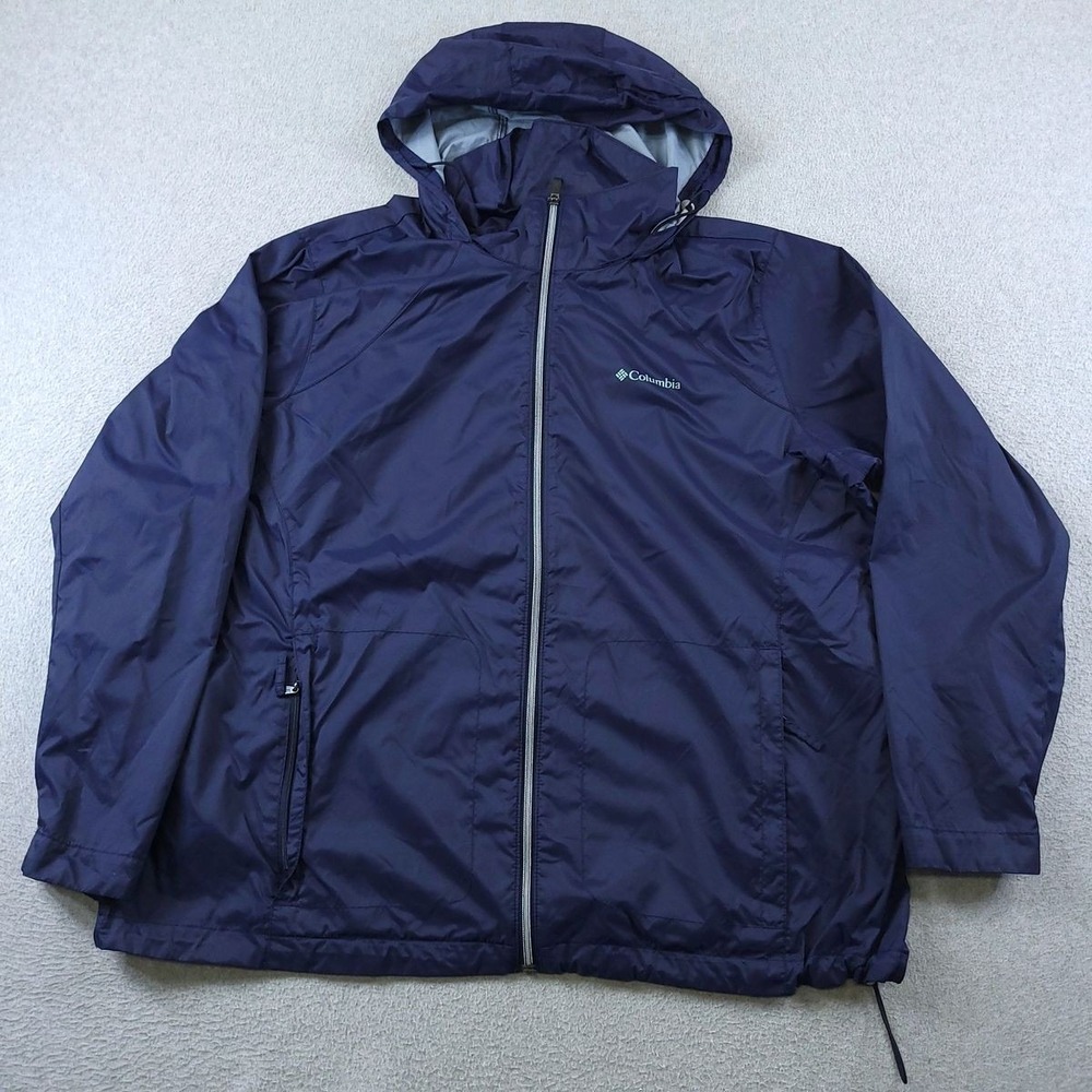 Columbia Jacket Womens 2X Blue Switchback III Packable Hooded Rain Windbreaker